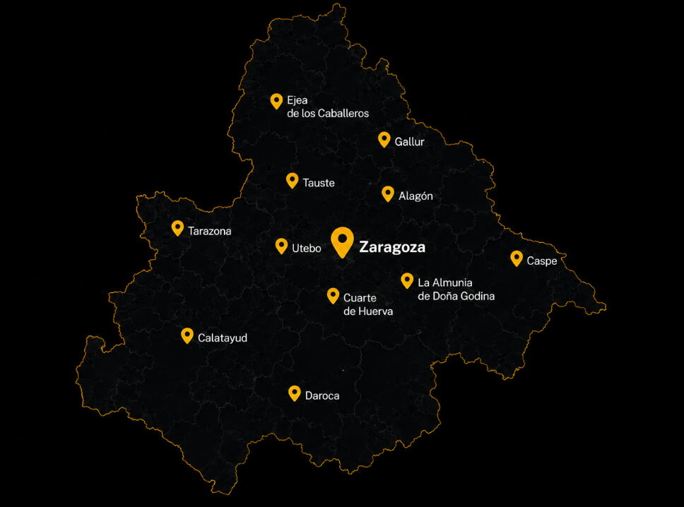 Mapa de la provincia de Zaragoza con las zonas donde ofrecemos alquiler de grúas torre Mapa de la provincia de Zaragoza con las zonas donde ofrecemos alquiler de grúas torre